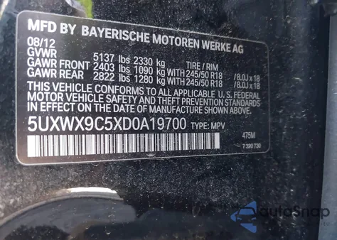2013 BMW X3 xDrive28I from USA, damaged, VIN 5UXWX9C5XD0A19700